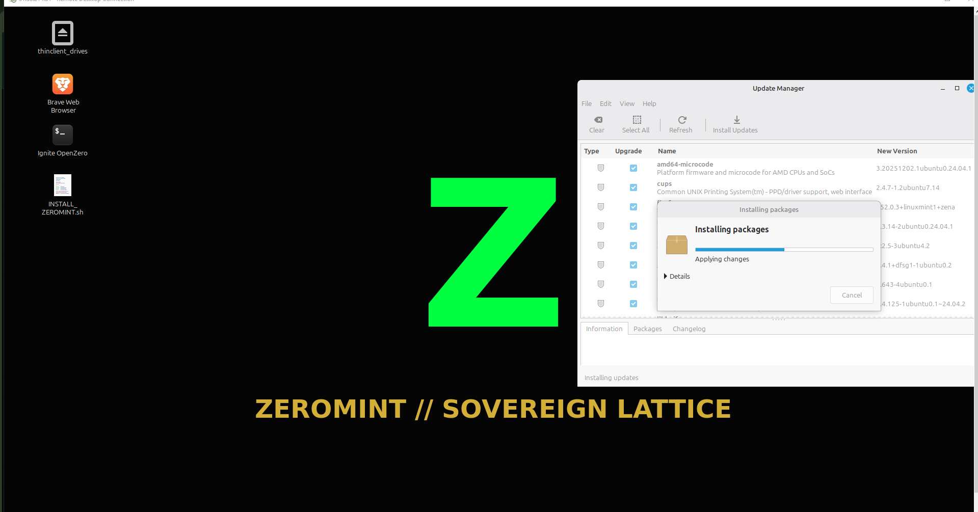 ZeroMint desktop showing the sovereign lattice visual theme